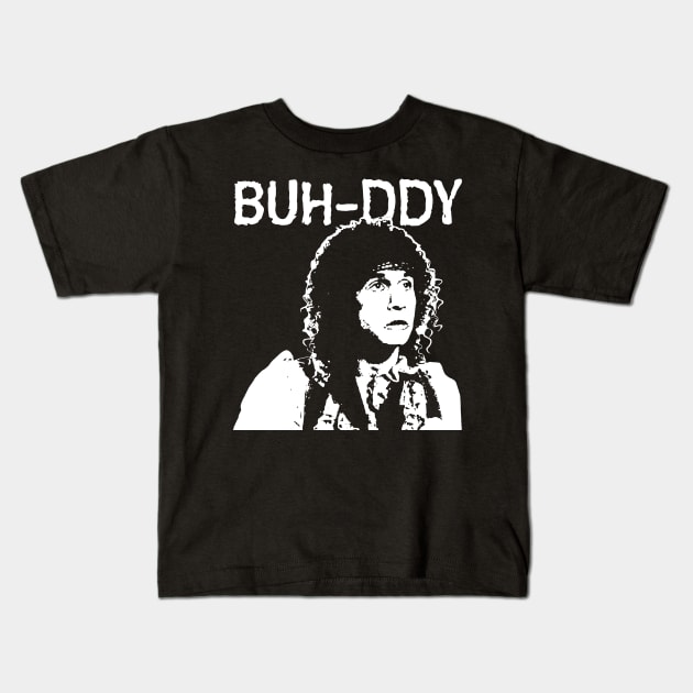 Buuuudddy Men White Stencil Kids T-Shirt by Crazy Cat Style